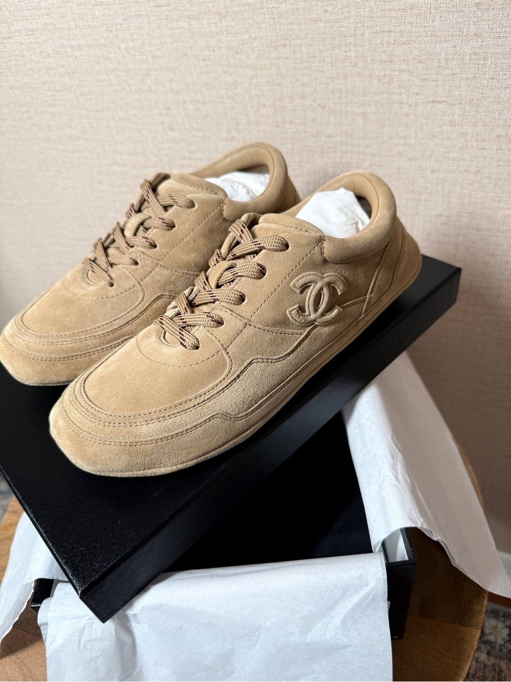 CHANEL Women 2026 Suede Sneakers in Beige